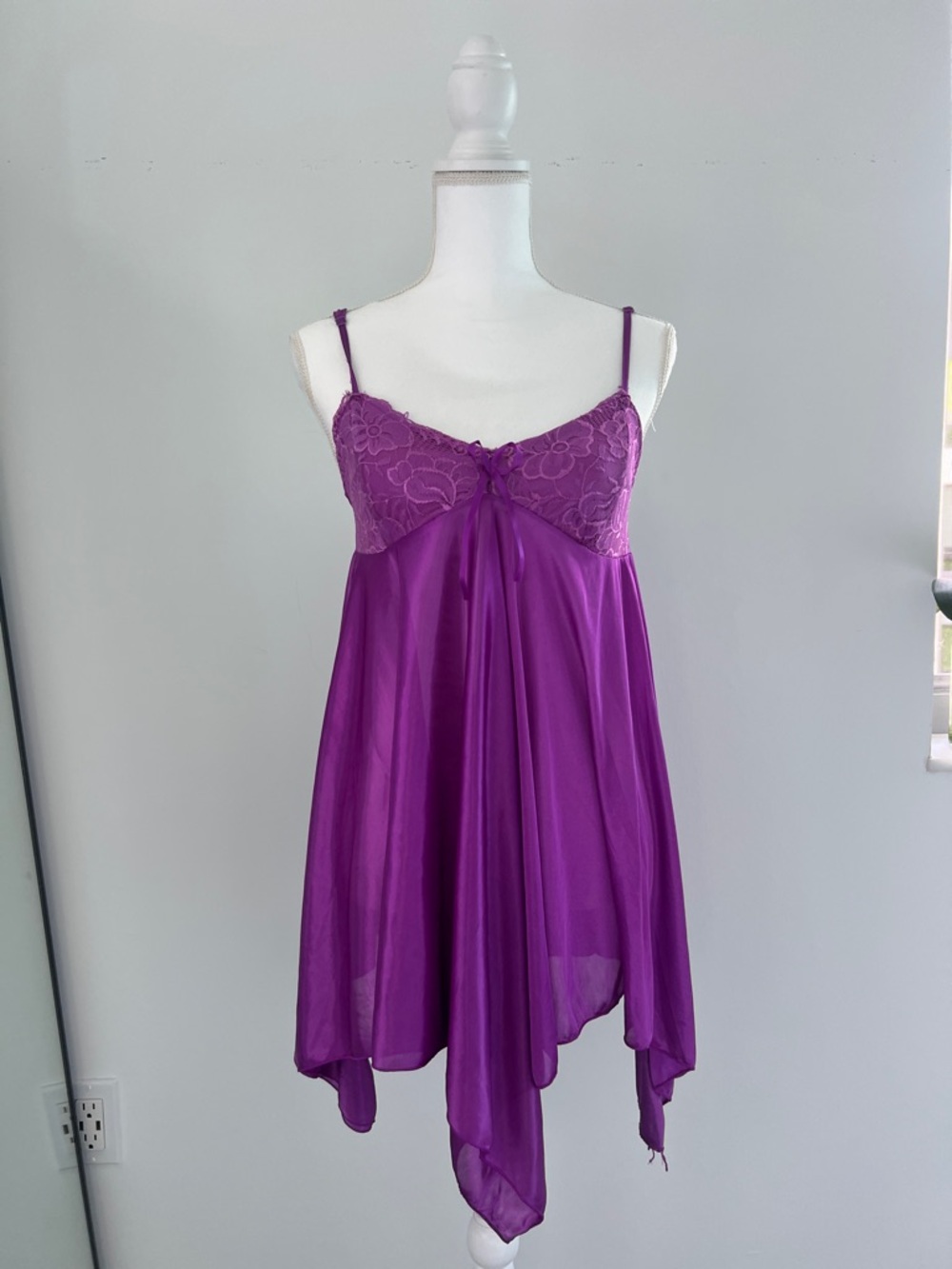 Purple Lace-Top Chiffon Chemise